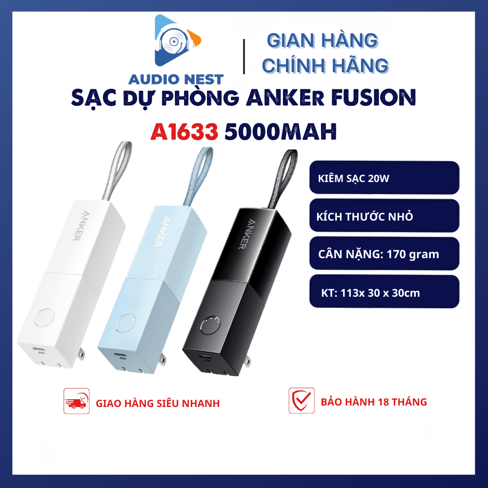Sạc Dự Phòng Anker A1633 5.000mAh Kiêm cốc sạc nhanh 20w PD/IQ 3.0 - Bảo hành 18 tháng