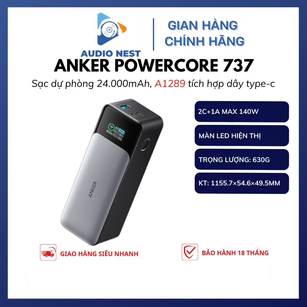 Pin sạc dự phòng Anker A1289 (737) 24000mah Công nghệ caoGaNPrime xịn - Bảo hành 18 tháng