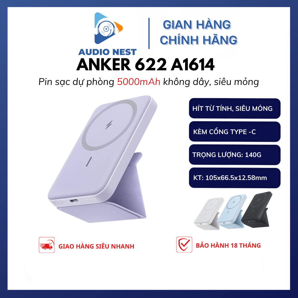 Sạc Dự Phòng Anker MagGo 622 Siêu hít A1611 - Hít Từ Tính 5000mAh 7.5W/12W - Bảo hành 18 tháng.