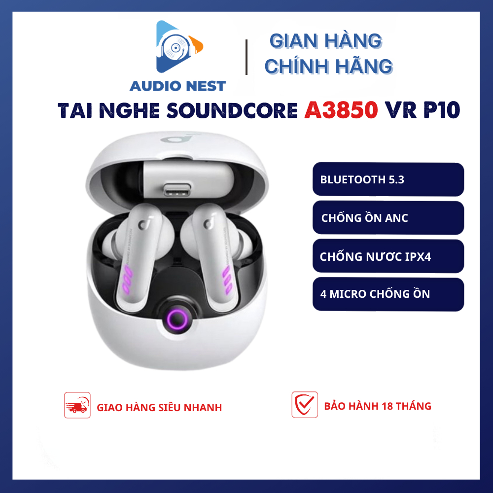 Tai Nghe Nhét Tai Bluetooth Soundcore A3850 Chống nước IPX4, có 4 Micrô chuyên dụng - Bảo hành 18 tháng