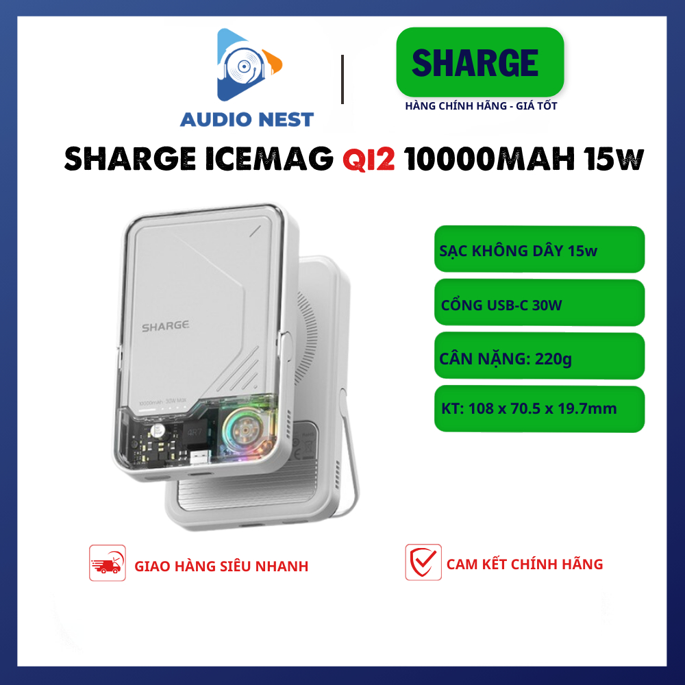 Pin Dự Phòng Không Dây SHARGE ICEMAG 2 Qi2 15W QC3.0/PD2.0/PD3.0 - Bảo Hành 12 Tháng.