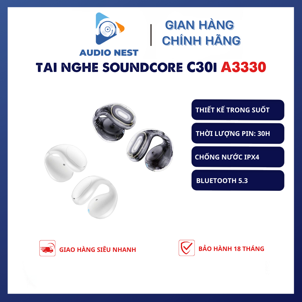 Tai nghe Bluetooth Soundcore C30i A3330 IPX4 Pin 30H - Bảo Hành 12 Tháng.