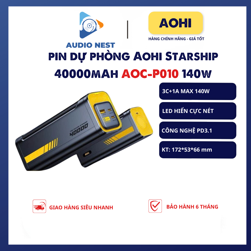 Pin Dự Phòng AOHI 140W Starship 40000mAh PD3.1 Có Led Hiển Thị - Bảo Hành 6 Tháng