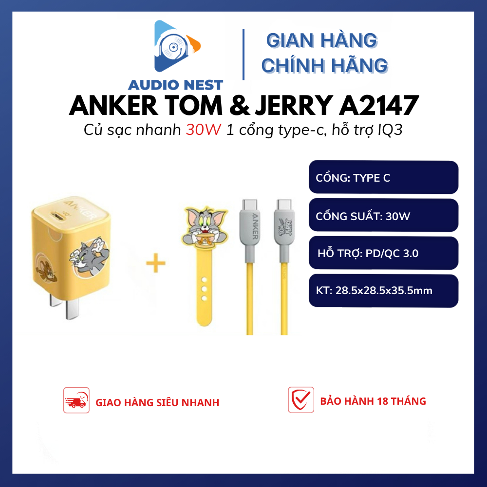 Sạc Nhanh Anker Tom & Jerry Nano III 30W USB-C - Bảo Hành 18 Tháng