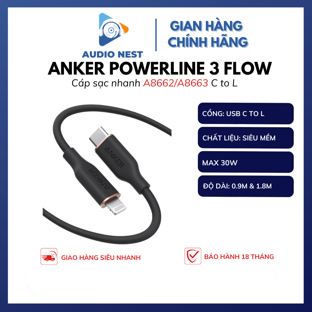 Cáp Sạc Anker A8662 USB C To L A8662 0.9m / A8663 1.8m - Bảo hành 18 tháng