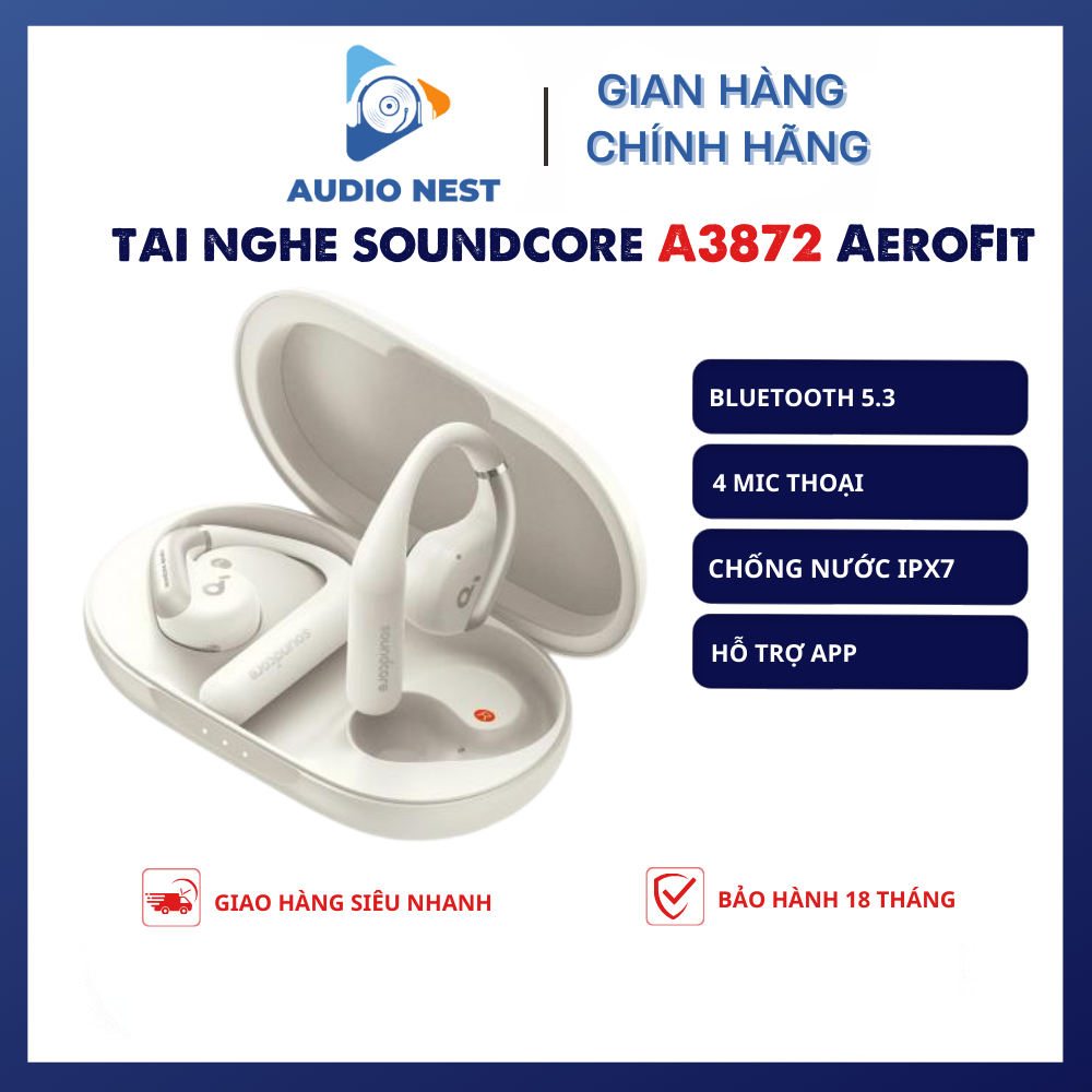Tai nghe không dây nhét tai Anker A3872 AeroFit , Bluetooth 5.3, IPX7, Pin 42h - Bảo hành 18 tháng.