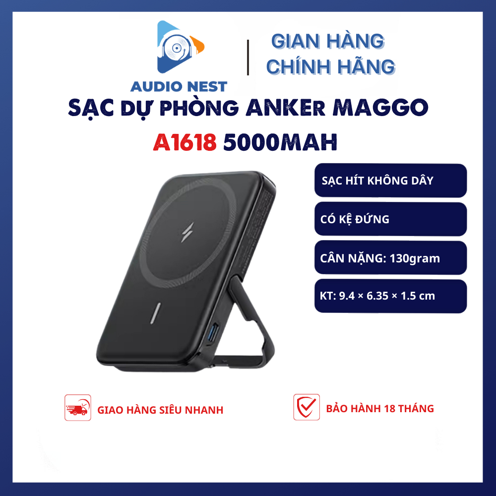 Pin Sạc Dự Phòng Không Dây Anker A1618 12W 5000mAh - Bảo Hành 18 Tháng.