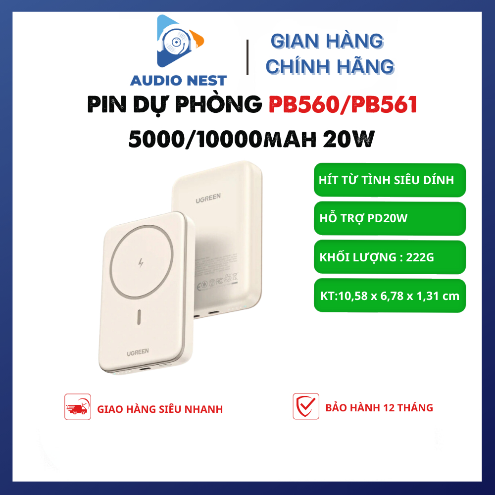 Pin Dự Phòng Không Dây UGREEN PB560/PB561 Hít Từ Tính Nhỏ Gọn 5000/1000mAh - Bảo Hành 12 Tháng