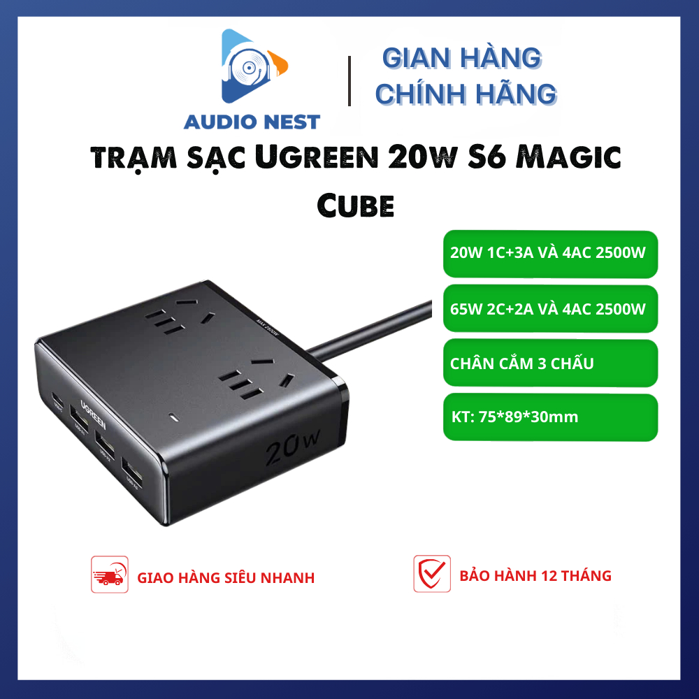 Trạm Sạc UGREEN S6 Magic Cube Chính Hãng 2500W 9in1 - Bảo Hành 12 Tháng