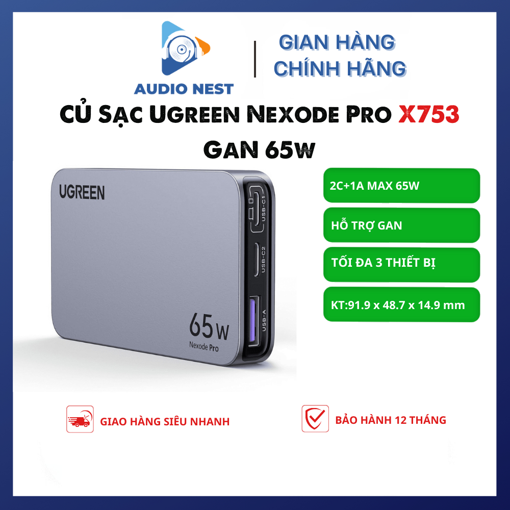 Củ Sạc Ugreen Nexode GaN Pro 65w X753 Chân Gập Chính Hãng - Bảo Hành 12 Tháng