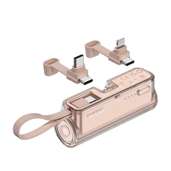 Sạc dự phòng Sharge Flow Mini 5000mAh Trong suốt, Thiết kế độc đáo kèm cáp 2in1, công suất 12W - Chính Hãng
