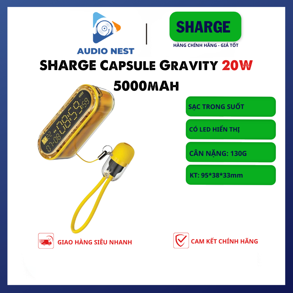Pin Sạc Dự Phòng Xuyên Thấu Màn LED Sharge/Shargeek Capsule Gravity 20W 5000mah - Bảo Hành 6 Tháng