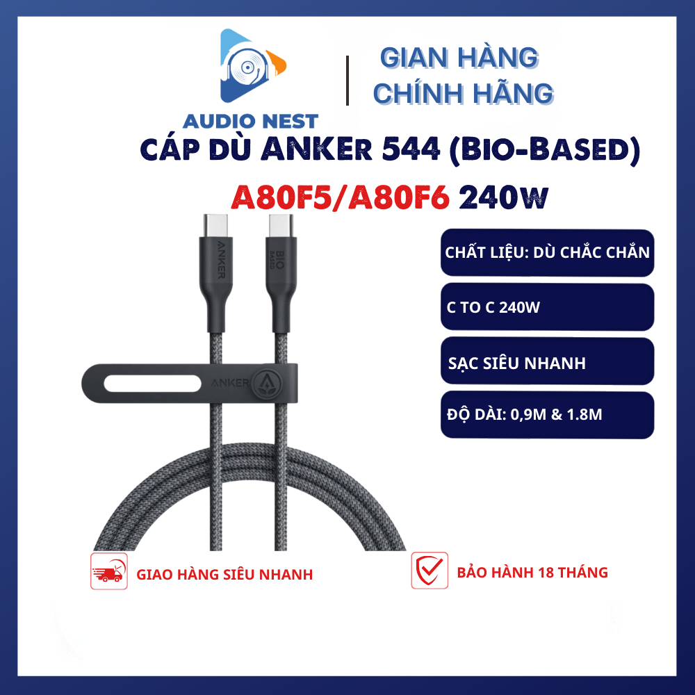 Cáp Bọc Dù Siêu Bền Anker A80F5/A80F6 544 Type-C to Type-C hiêu suất 240W - Bảo hành 18 Tháng
